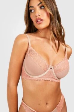 BOOHOO Fuller Bust Lace Trim Mesh Underwire Bra