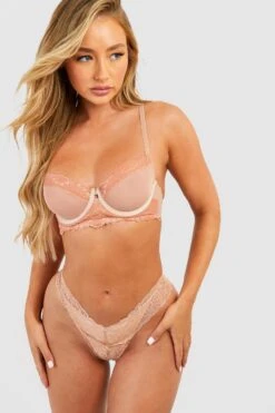 BOOHOO Lace Trim Mesh Underwire Bra