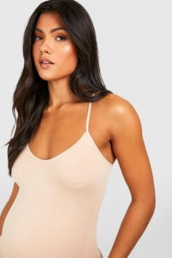 BOOHOO Maternity Bump Support Shapewear Unitard -Sea Vibe Together female nude maternity bump support shapewear unitard 3