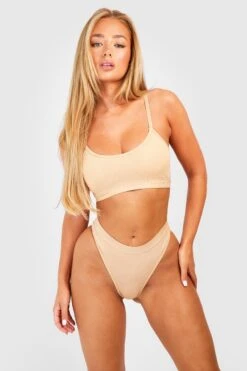 BOOHOO Seamless Triangle Bralette & Thong Set