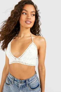 BOOHOO Crochet Halter Beach Bralette -Sea Vibe Together female off20white crochet halter beach bralette 3