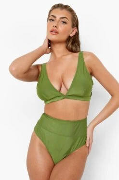 BOOHOO High Waisted Thick Waistband Bikini Brief -Sea Vibe Together female olive high waisted thick waistband bikini brief 2