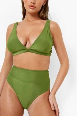 BOOHOO High Waisted Thick Waistband Bikini Brief -Sea Vibe Together female olive high waisted thick waistband bikini brief 3