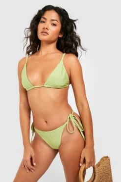 BOOHOO Textured Rib Padded Triangle Bikini Set