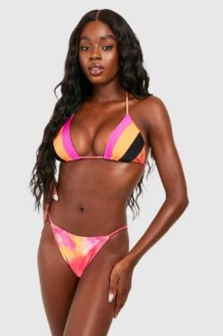 BOOHOO Abstract 3 Piece Padded Triangle Bikini & Sarong Set -Sea Vibe Together female orange abstract 3 piece padded triangle bikini sarong set 2