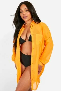 BOOHOO Plus Longline Chiffon Beach Shirt