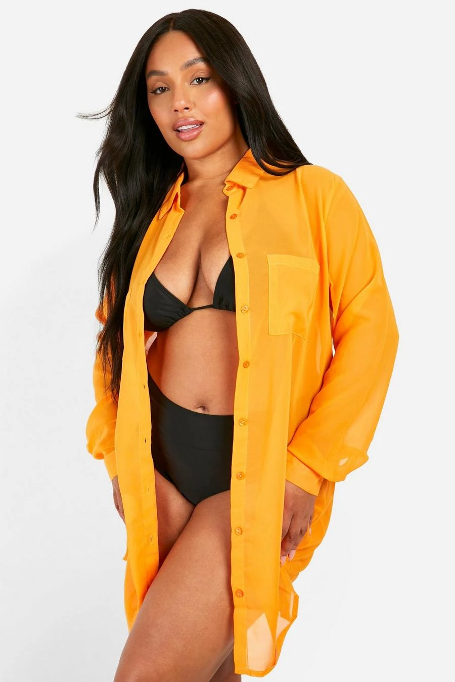 BOOHOO Plus Longline Chiffon Beach Shirt 1 BOOHOO Plus Longline Chiffon Beach Shirt