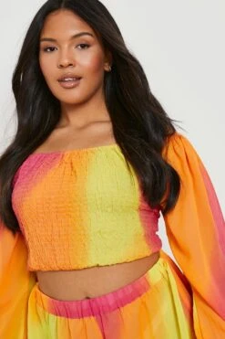 BOOHOO Plus Ombre Print Beach Two-Piece 7 BOOHOO Plus Ombre Print Beach Two-Piece -Sea Vibe Together female orange plus ombre print beach two piece 3