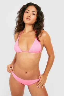 BOOHOO 3 Pack Textured Padded Triangle Bikini Set & Sarong -Sea Vibe Together female pink 3 pack textured padded triangle bikini set sarong 3