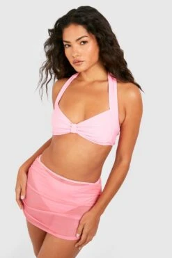 BOOHOO Knot Halter Bikini Top -Sea Vibe Together female pink knot halter bikini top 2