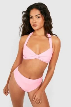 BOOHOO Knot Halter Bikini Top