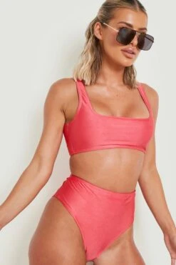 BOOHOO Mix & Match High Waisted Bikini Brief -Sea Vibe Together female pink mix match high waisted bikini brief 2
