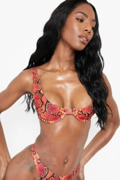 BOOHOO Neon Snake Underwire Bikini Top -Sea Vibe Together female pink neon snake underwire bikini top 3