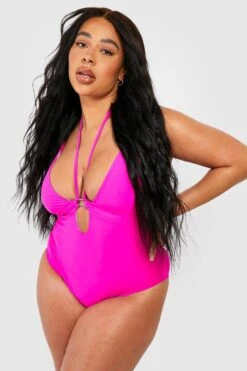 BOOHOO Plus Keyhole Strapping Tummy Control Swimsuit -Sea Vibe Together female pink plus keyhole strapping tummy control swimsuit 2