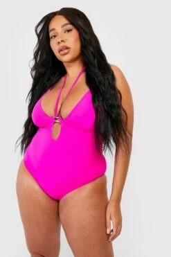 BOOHOO Plus Keyhole Strapping Tummy Control Swimsuit