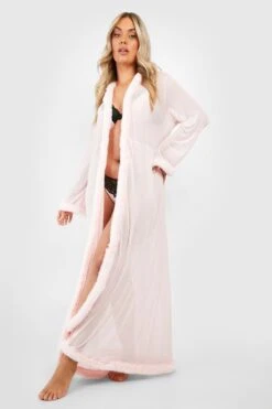 BOOHOO Plus Kimono Robe With Fluffy Trim