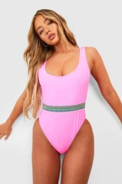 BOOHOO Stripe Tape Trim Scoop Swimsuit