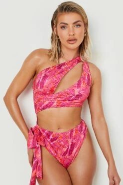 BOOHOO Tropical Cut Out Swimsuit -Sea Vibe Together female pink tropical cut out swimsuit 2