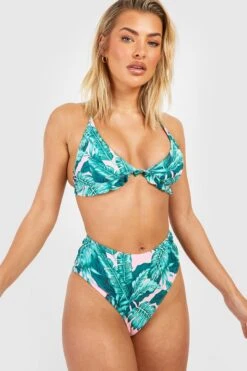BOOHOO Tropical Ruffle High Waisted Bikini Set