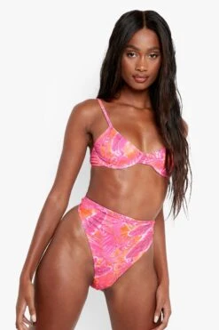 BOOHOO Tropicana High Waisted Recycled Bikini Brief 6 BOOHOO Tropicana High Waisted Recycled Bikini Brief -Sea Vibe Together female pink tropicana high waisted recycled bikini brief 2