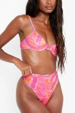 BOOHOO Tropicana High Waisted Recycled Bikini Brief 7 BOOHOO Tropicana High Waisted Recycled Bikini Brief -Sea Vibe Together female pink tropicana high waisted recycled bikini brief 3