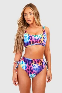 BOOHOO Leopard Longline Scoop Bikini Top