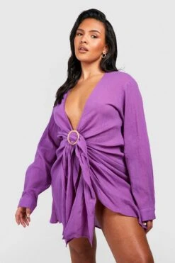 BOOHOO Plus Cheesecloth Ring Detail Beach Dress 6 BOOHOO Plus Cheesecloth Ring Detail Beach Dress -Sea Vibe Together female purple plus cheesecloth ring detail beach dress 2