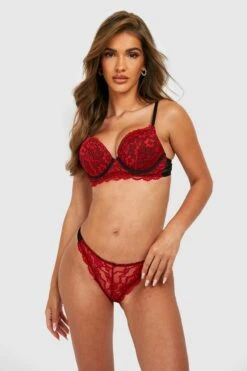 BOOHOO Contrast Floral Lace Super Push Up Bra -Sea Vibe Together female red contrast floral lace super push up bra 2