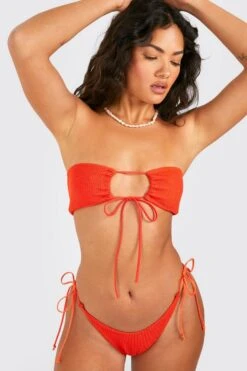 BOOHOO Crinkle Skinny Straps Tie Side Bikini Brief 6 BOOHOO Crinkle Skinny Straps Tie Side Bikini Brief -Sea Vibe Together female red crinkle skinny straps tie side bikini brief 2