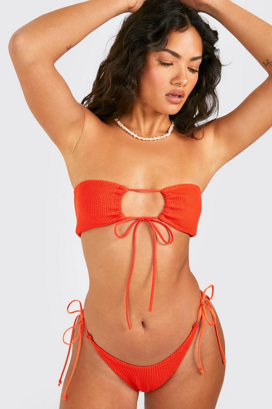 BOOHOO Crinkle Skinny Straps Tie Side Bikini Brief 3 BOOHOO Crinkle Skinny Straps Tie Side Bikini Brief - Image 3