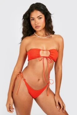 BOOHOO Crinkle Skinny Straps Tie Side Bikini Brief