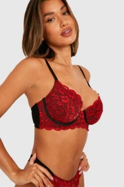 BOOHOO Fuller Bust Contrast Floral Lace Underwirebra 7 BOOHOO Fuller Bust Contrast Floral Lace Underwirebra -Sea Vibe Together female red fuller bust contrast floral lace underwirebra 3