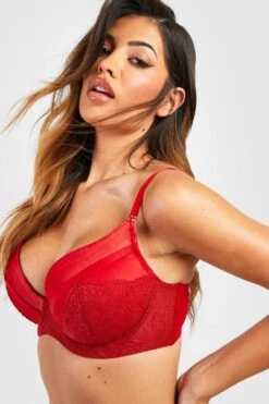 BOOHOO Fuller Bust Contrast Mesh & Lace Bra -Sea Vibe Together female red fuller bust contrast mesh lace bra 2