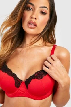 BOOHOO Fuller Bust Satin And Lace Trim Bra