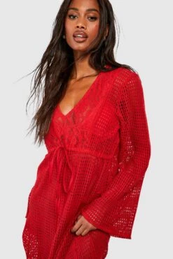 BOOHOO Lace Crochet Frill Hem Maxi Beach Dress 7 BOOHOO Lace Crochet Frill Hem Maxi Beach Dress -Sea Vibe Together female red lace crochet frill hem maxi beach dress 3