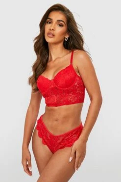 BOOHOO Lace Long Line Bra -Sea Vibe Together female red lace long line bra 2