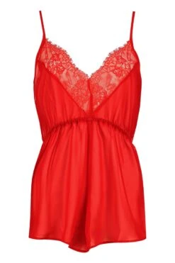 BOOHOO Lace Trim Chiffon Teddy -Sea Vibe Together female red lace trim chiffon teddy 2