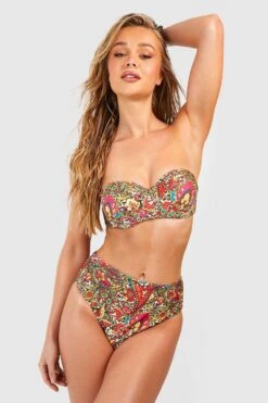 BOOHOO Leopard Paisley High Waisted Bikini Brief -Sea Vibe Together female red leopard paisley high waisted bikini brief 2