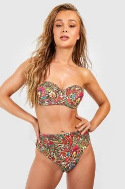BOOHOO Leopard Paisley High Waisted Bikini Brief