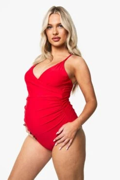 BOOHOO Maternity Bump Control Wrap Over Swimsuit -Sea Vibe Together female red maternity bump control wrap over swimsuit 2
