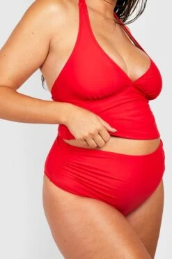 BOOHOO Maternity Halter Tankini -Sea Vibe Together female red maternity halter tankini 3