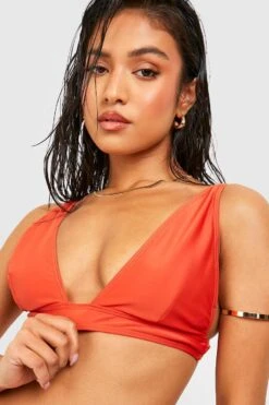 BOOHOO Petite Essentials Plunge Triangle Bikini Top -Sea Vibe Together female red petite essentials plunge triangle bikini top 3