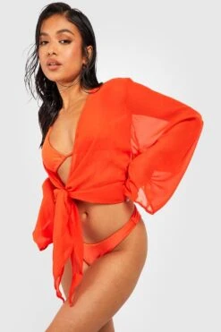 BOOHOO Petite Triangle Bikini And Beach Top Set