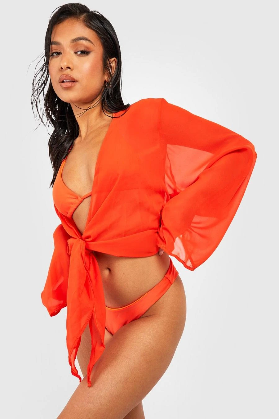 BOOHOO Petite Triangle Bikini And Beach Top Set 1 BOOHOO Petite Triangle Bikini And Beach Top Set