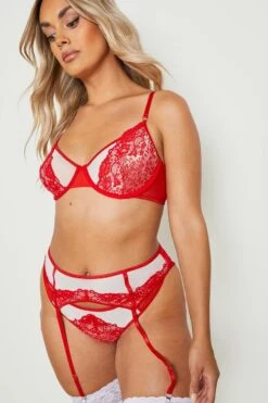 BOOHOO Plus Lace Plunge 3 Pcs Set 7 BOOHOO Plus Lace Plunge 3 Pcs Set -Sea Vibe Together female red plus lace plunge 3 pcs set 3