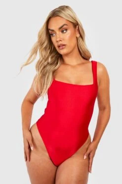 BOOHOO Plus Square Neck Swimsuit 6 BOOHOO Plus Square Neck Swimsuit -Sea Vibe Together female red plus square neck swimsuit 2