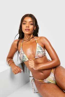 BOOHOO Animal Wooden Bead Bikini Top