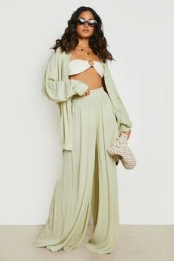 BOOHOO Crinkle Collared Beach Shirt -Sea Vibe Together female sage crinkle collared beach shirt 2