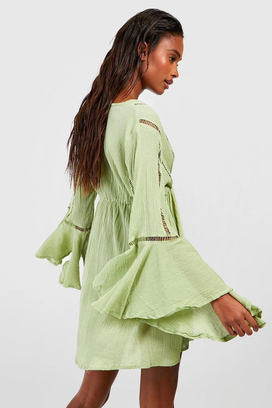 BOOHOO Tie Detail Frill Sleeve Beach Mini Dress 2 BOOHOO Tie Detail Frill Sleeve Beach Mini Dress - Image 2