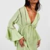 BOOHOO Tie Detail Frill Sleeve Beach Mini Dress